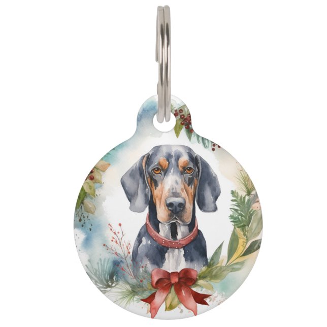 Bluetick Coonhound Kerstkrans Festieve Pup Huisdierpenning (Voorkant)