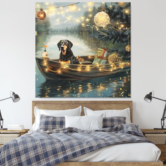 Bluetick Coonhound Kerstmis feestelijke reis Canvas Afdruk (Insitu (Slaapkamer))