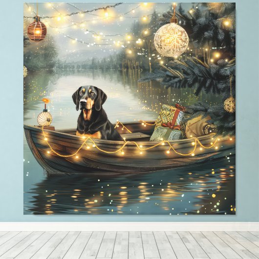 Bluetick Coonhound Kerstmis feestelijke reis Canvas Afdruk (Insitu (Houten vloer))