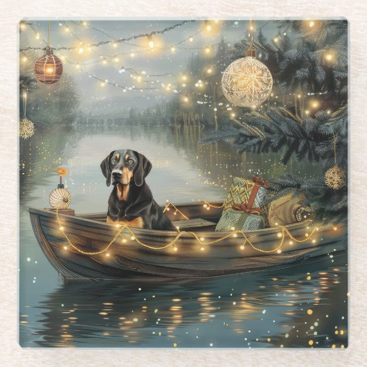 Bluetick Coonhound Kerstmis feestelijke reis Glazen Onderzetter (Voorkant)