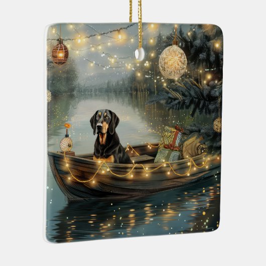 Bluetick Coonhound Kerstmis feestelijke reis Keramisch Ornament (Rechts)