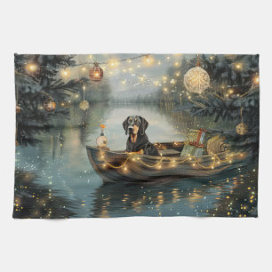 Bluetick Coonhound Kerstmis feestelijke reis Theedoek
