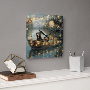 Bluetick Coonhound Kerstmis feestelijke reis Vierkante Klok