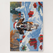 Bluetick Coonhound Kerstmis feestelijke sneeuw sce Legpuzzel (Verticaal)