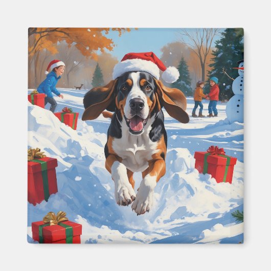 Bluetick Coonhound Kerstmis feestelijke sneeuw sce Magneet (Voorkant)