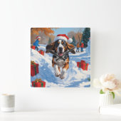 Bluetick Coonhound Kerstmis feestelijke sneeuw sce Vierkante Klok (Huis)