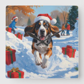 Bluetick Coonhound Kerstmis feestelijke sneeuw sce Vierkante Klok (Voorkant)