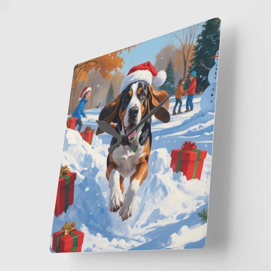 Bluetick Coonhound Kerstmis feestelijke sneeuw sce Vierkante Klok (Hoek)