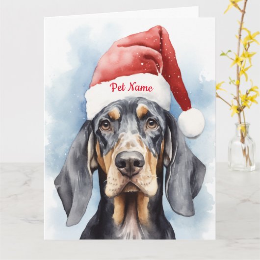 Bluetick Coonhound Kerstmis gepersonaliseerd Kaart (Gele Bloem)