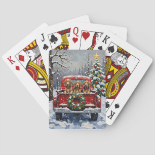 Bluetick Coonhound Kerstmis Rode Truck Vakantie Pokerkaarten