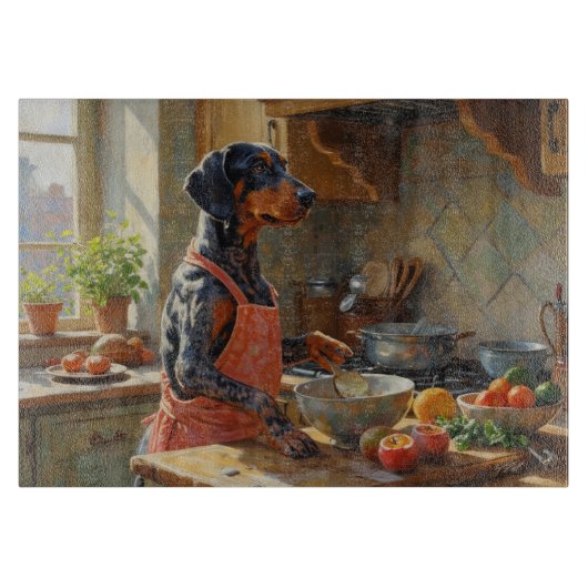 Bluetick Coonhound Kookt in Keuken Snijplank (Voorkant)