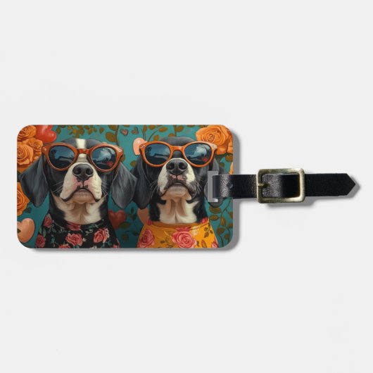 Bluetick Coonhound met hart Roos Valentijnsdag Bagagelabel (Voorkant horizontaal)