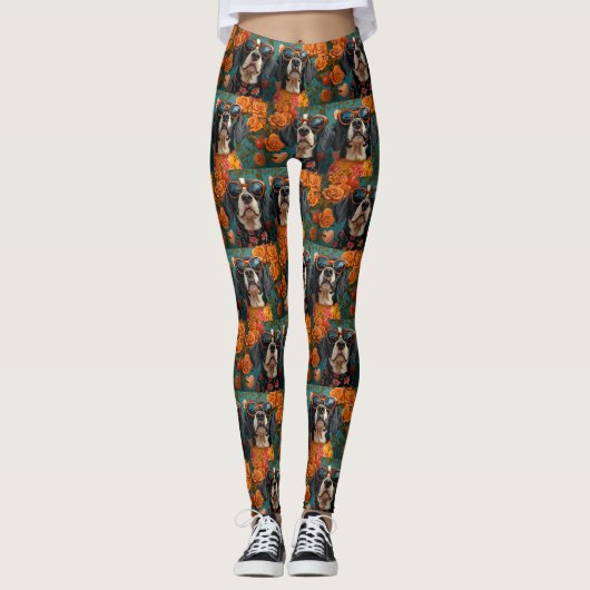 Bluetick Coonhound Met Hart Roos Valentijnsdag Leggings (Voorkant)