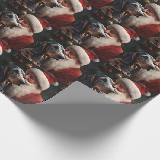 Bluetick Coonhound met Kerstman Kerstmis Cadeaupapier (Hoek)