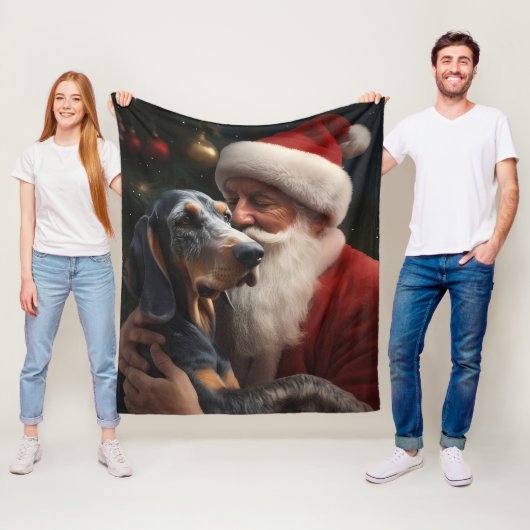 Bluetick Coonhound met Kerstman Kerstmis Fleece Deken (In situ)