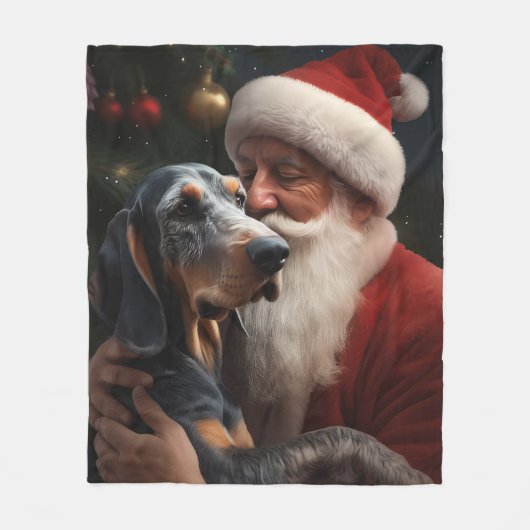 Bluetick Coonhound met Kerstman Kerstmis Fleece Deken (Voorkant)