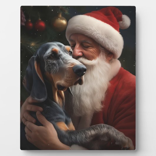 Bluetick Coonhound met Kerstman Kerstmis Fotoplaat (Voorkant)