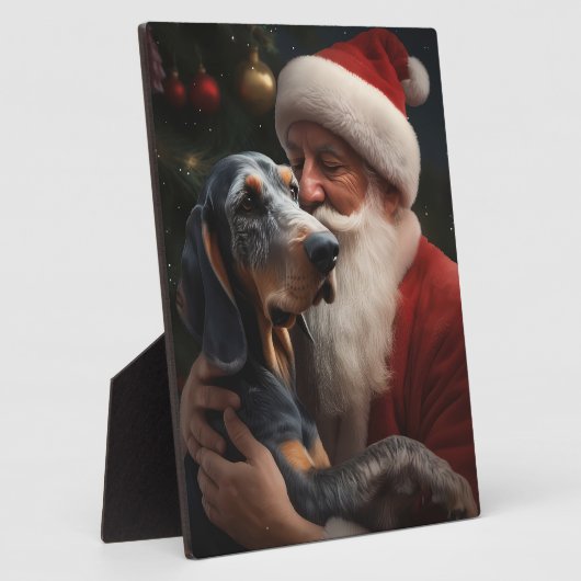 Bluetick Coonhound met Kerstman Kerstmis Fotoplaat (Zijkant)