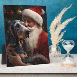 Bluetick Coonhound met Kerstman Kerstmis Fotoplaat