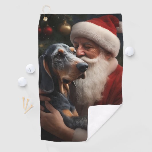 Bluetick Coonhound met Kerstman Kerstmis Golfhanddoek (Insitu)