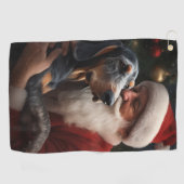 Bluetick Coonhound met Kerstman Kerstmis Golfhanddoek (Horizontaal)