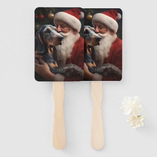 Bluetick Coonhound met Kerstman Kerstmis Handwaaier (Voorkant en achterkant)