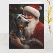 Bluetick Coonhound met Kerstman Kerstmis Kaart (Gele Bloem)