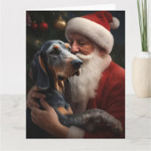 Bluetick Coonhound met Kerstman Kerstmis Kaart (Voorkant)