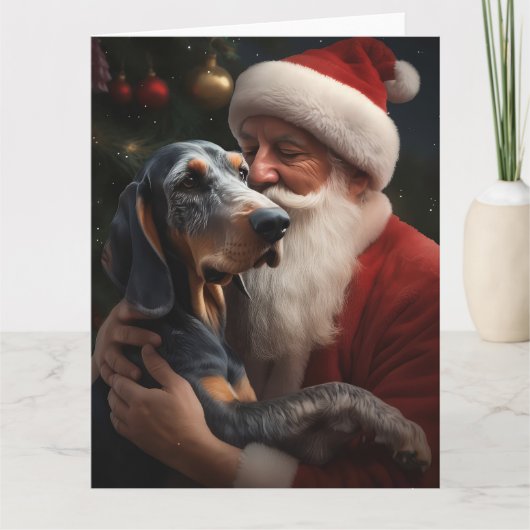 Bluetick Coonhound met Kerstman Kerstmis Kaart (Voorkant)