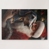 Bluetick Coonhound met Kerstman Kerstmis Legpuzzel (Horizontaal)
