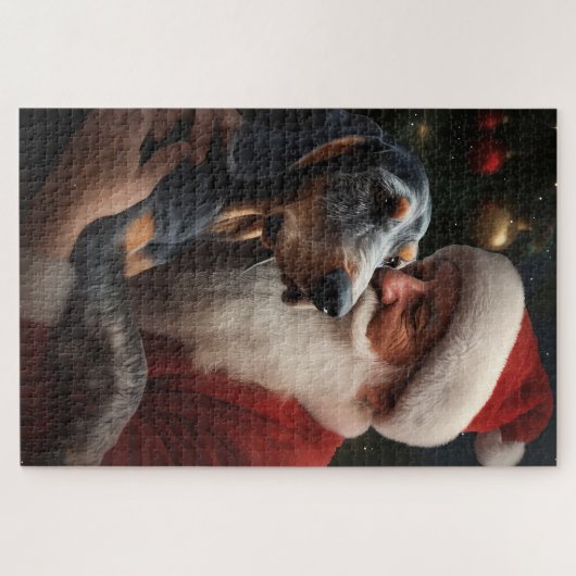 Bluetick Coonhound met Kerstman Kerstmis Legpuzzel (Horizontaal)