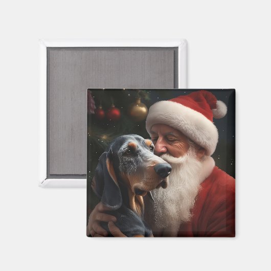 Bluetick Coonhound met Kerstman Kerstmis Magneet (Voorkant / Achterkant)