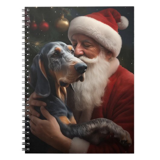 Bluetick Coonhound met Kerstman Kerstmis Notitieboek (Voorkant)