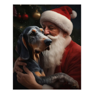 Bluetick Coonhound met Kerstman Kerstmis Perfect Poster