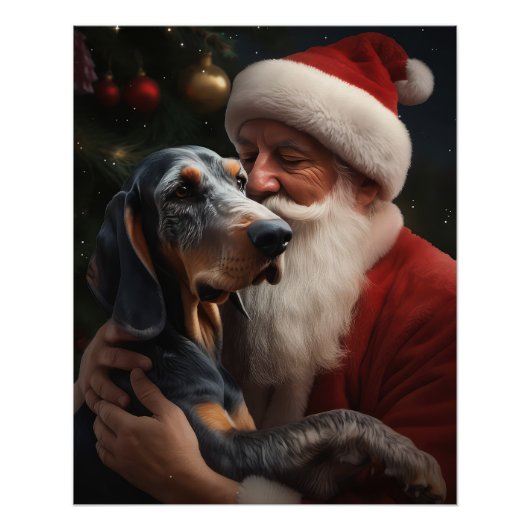 Bluetick Coonhound met Kerstman Kerstmis Perfect Poster (Voorkant)