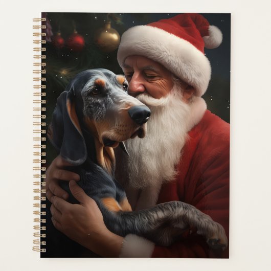 Bluetick Coonhound met Kerstman Kerstmis Planner (Voorkant)
