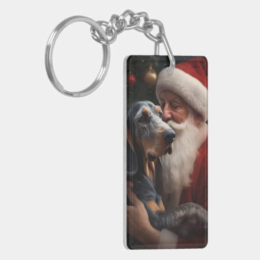 Bluetick Coonhound met Kerstman Kerstmis Sleutelhanger (Voorkant Links)