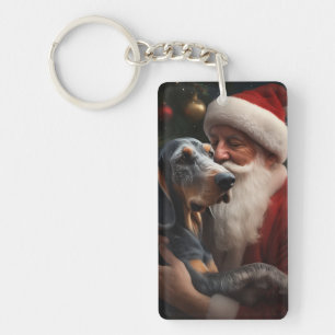 Bluetick Coonhound met Kerstman Kerstmis Sleutelhanger