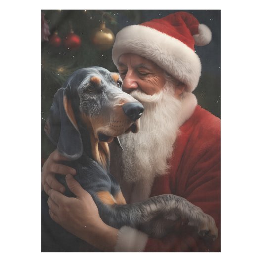 Bluetick Coonhound met Kerstman Kerstmis Tafelkleed (Voorkant)