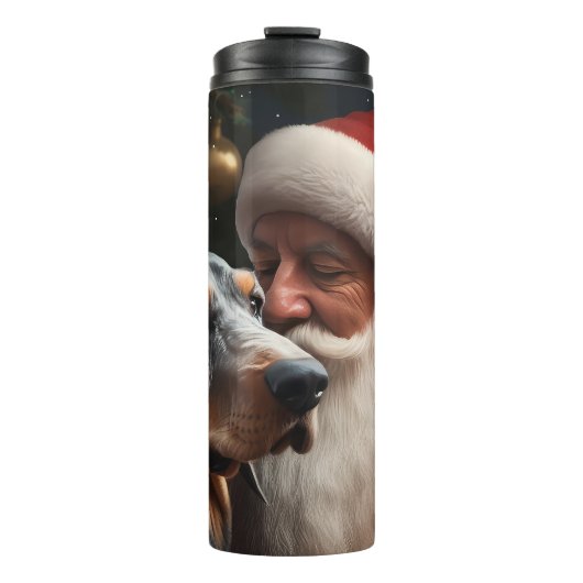 Bluetick Coonhound met Kerstman Kerstmis Thermosbeker (Voorkant)