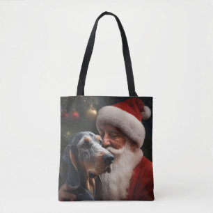 Bluetick Coonhound met Kerstman Kerstmis Tote Bag