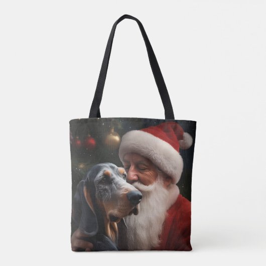 Bluetick Coonhound met Kerstman Kerstmis Tote Bag (Achterkant)