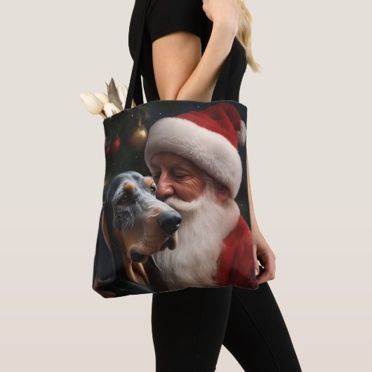 Bluetick Coonhound met Kerstman Kerstmis Tote Bag (Dichtbij)