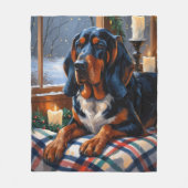 Bluetick Coonhound met kerstverlichting Vakantie Fleece Deken (Voorkant)
