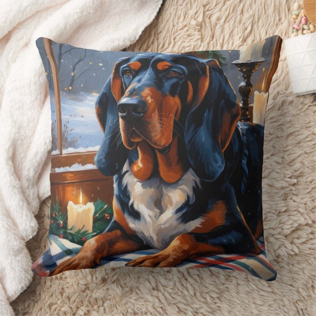 Bluetick Coonhound met kerstverlichting Vakantie Kussen (Deken)
