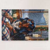 Bluetick Coonhound met kerstverlichting Vakantie Legpuzzel (Horizontaal)
