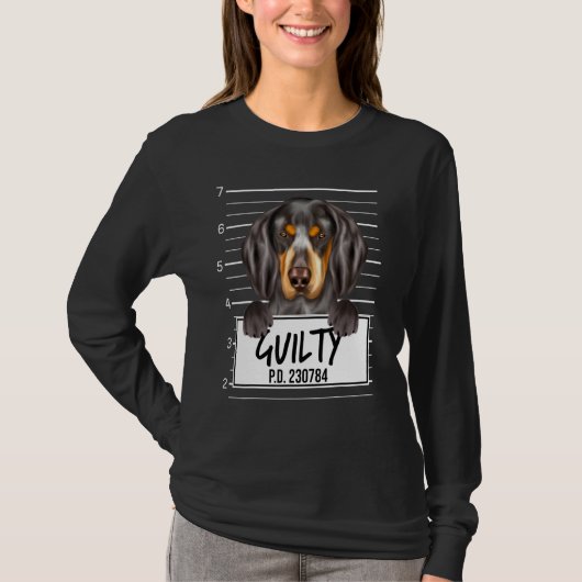 Bluetick Coonhound Mugshot Schuldig Hond T-shirt (Voorkant)