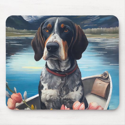 Bluetick Coonhound on a Paddle: A Scenic Adventure Muismat (Voorkant)