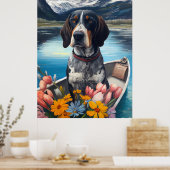 Bluetick Coonhound op een peddel: Een landschappel Poster (Keuken)