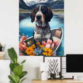 Bluetick Coonhound op een peddel: Een landschappel Poster (Thuiskantoor)
